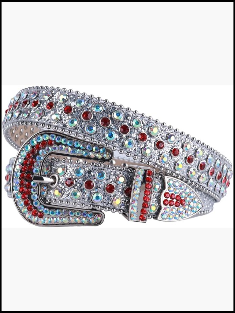 Rhinestone Western Bling Leather Belt Luxury Strap Studded Belts 1.14" Wide